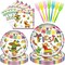 96 Pieces Fiesta Party Tableware Set – Mexican Theme Disposable Plates, Napkins, and Colorful Forks for Cinco de Mayo Party, Taco Night, Birthday, or Fiesta Celebration, Serves 24 Guests